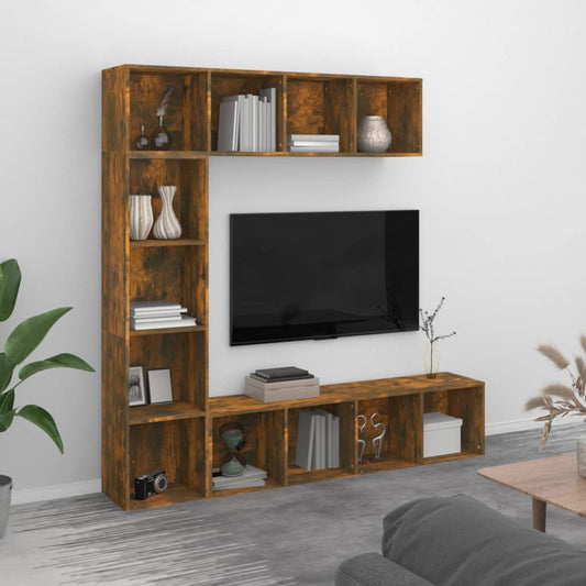 3-piece bookcase/TV cabinet set smoked oak 180x30x180 cm