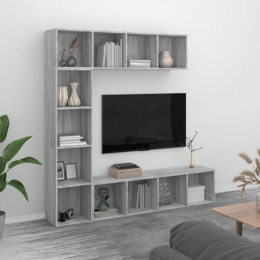 3-piece bookcase/TV cabinet set, Sonoma gray, 180x30x180 cm