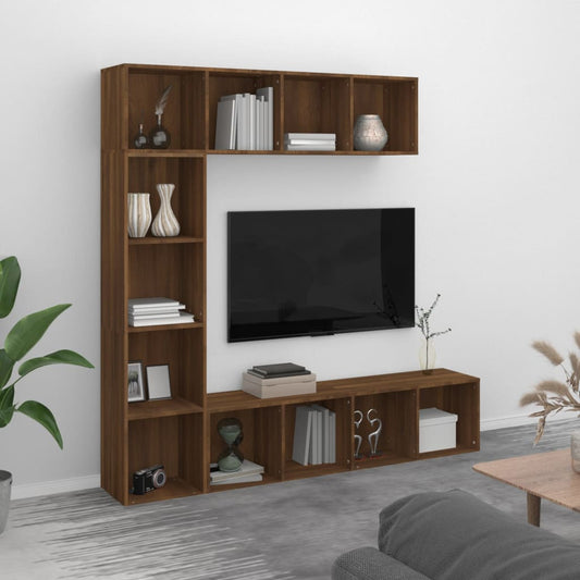 3-piece bookcase/TV cabinet set in brown oak look
