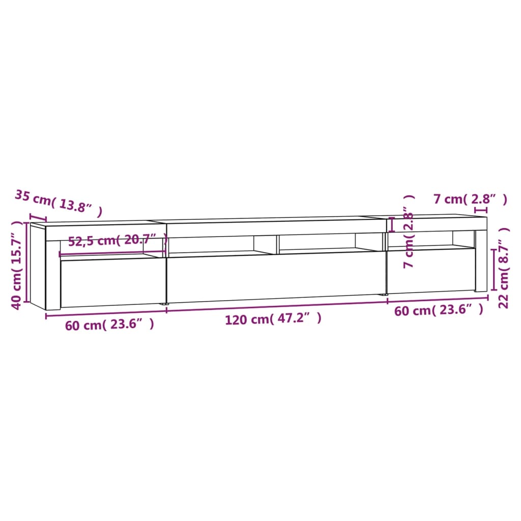 TV-Schrank mit LED-Leuchten Betongrau 240x35x40 cm