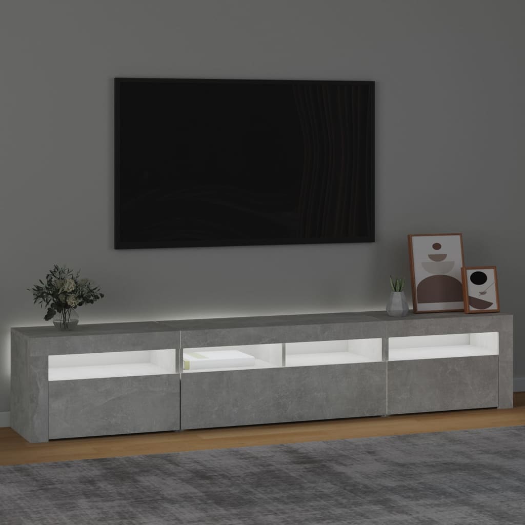 Meuble TV avec éclairage LED, gris béton, 210 x 35 x 40 cm