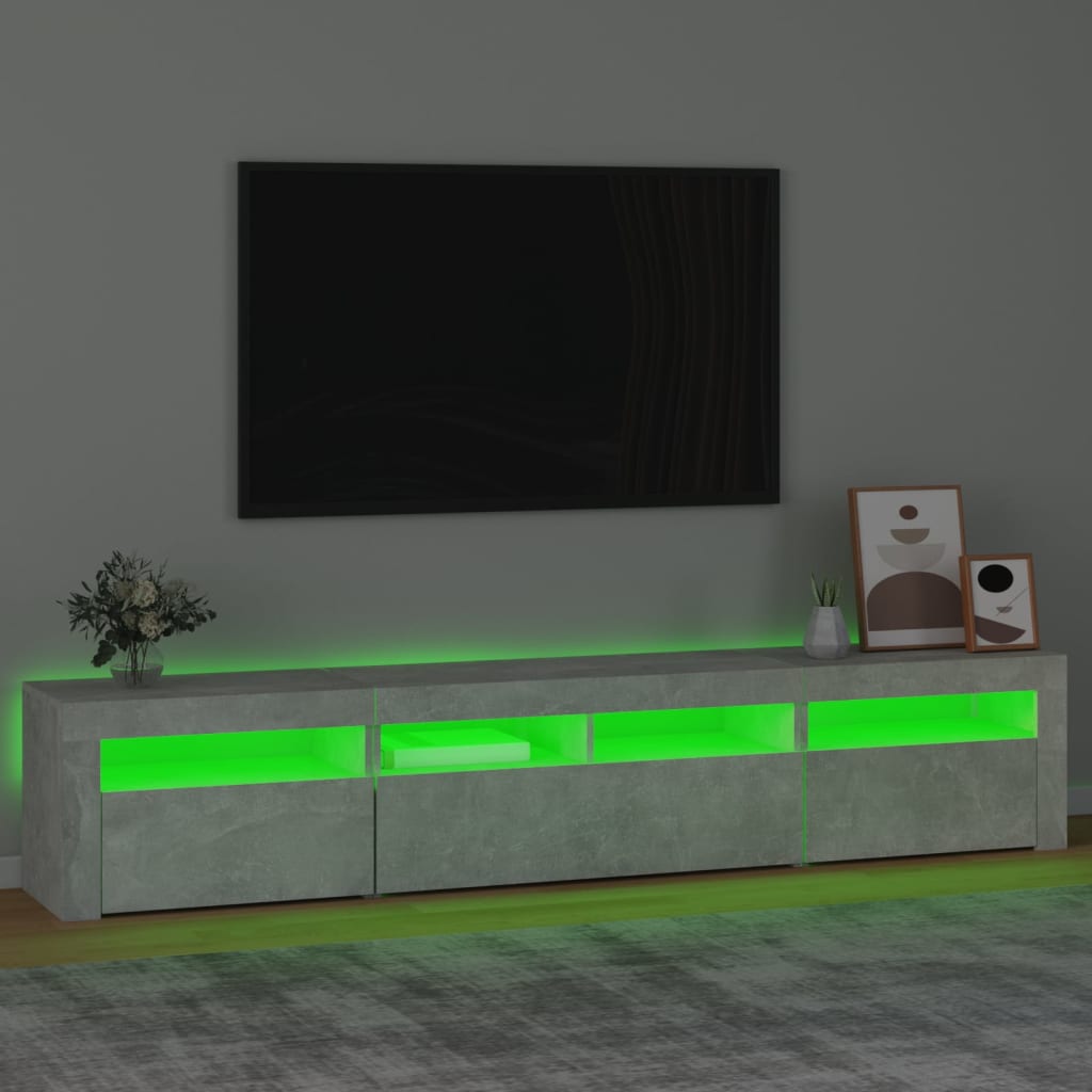Meuble TV avec éclairage LED, gris béton, 210 x 35 x 40 cm