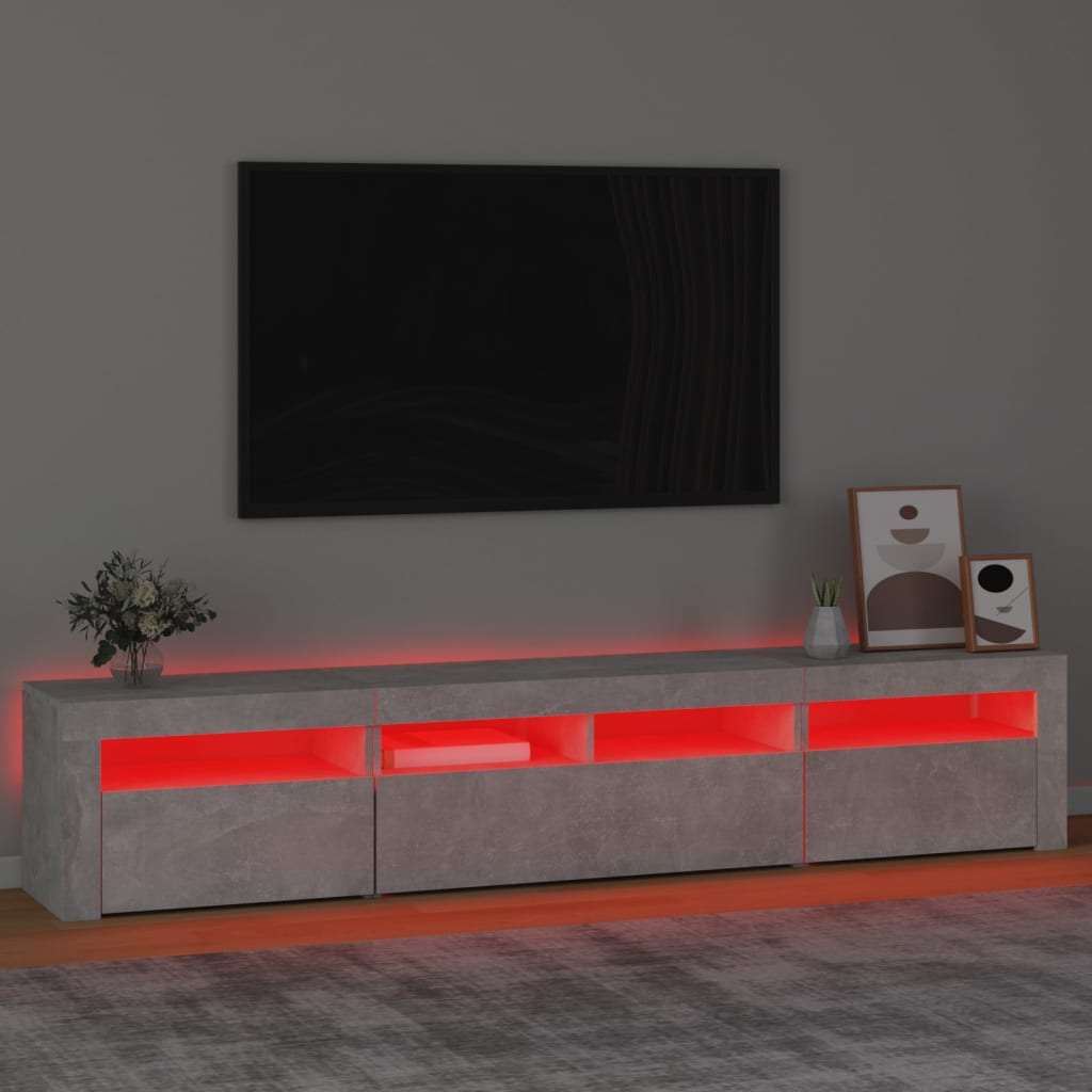 Meuble TV avec éclairage LED, gris béton, 210 x 35 x 40 cm