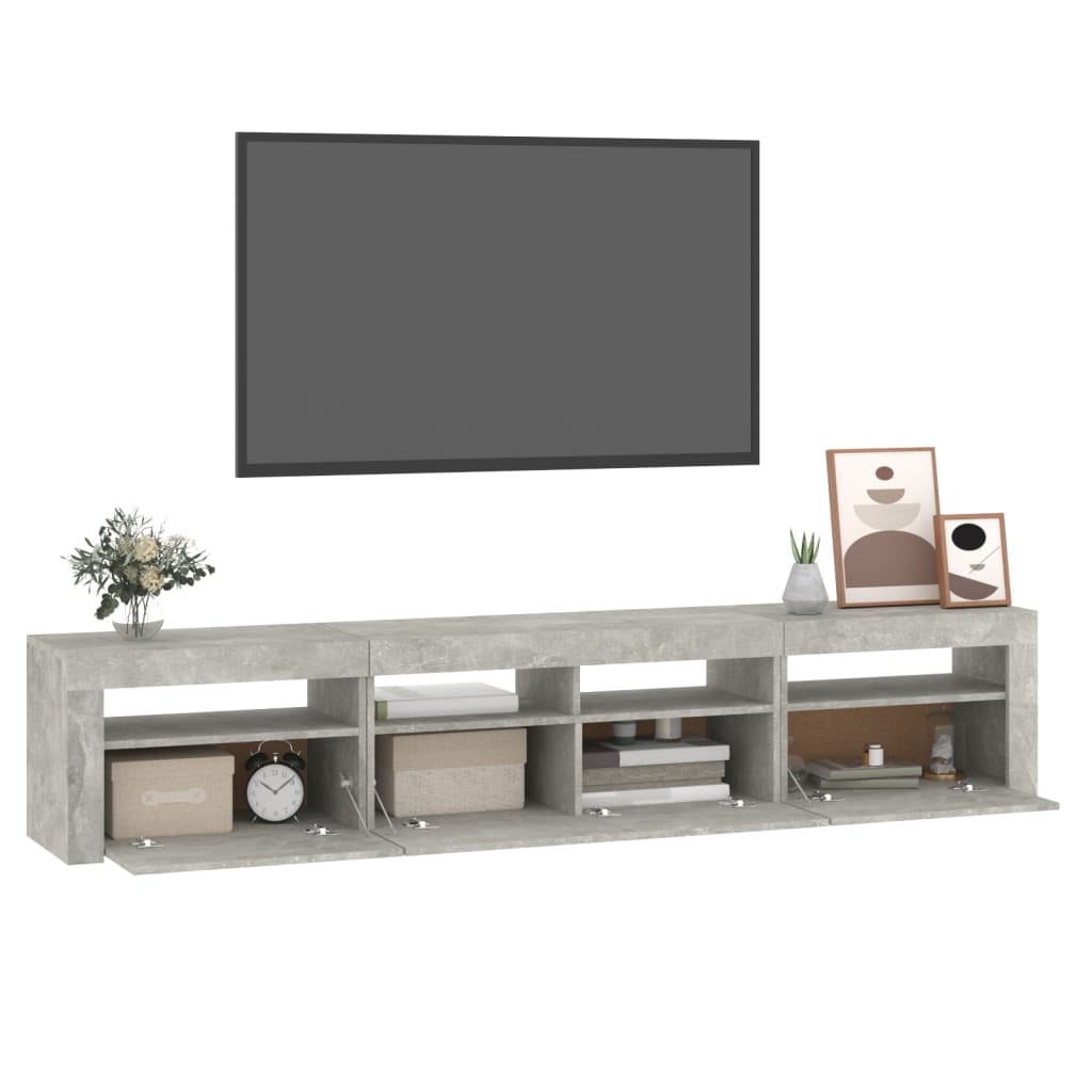 Meuble TV avec éclairage LED, gris béton, 210 x 35 x 40 cm