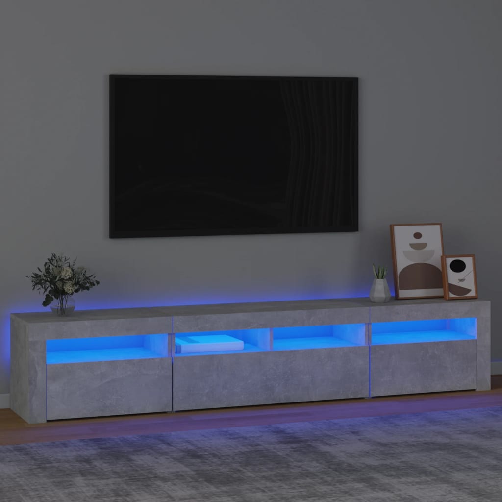Meuble TV avec éclairage LED, gris béton, 210 x 35 x 40 cm