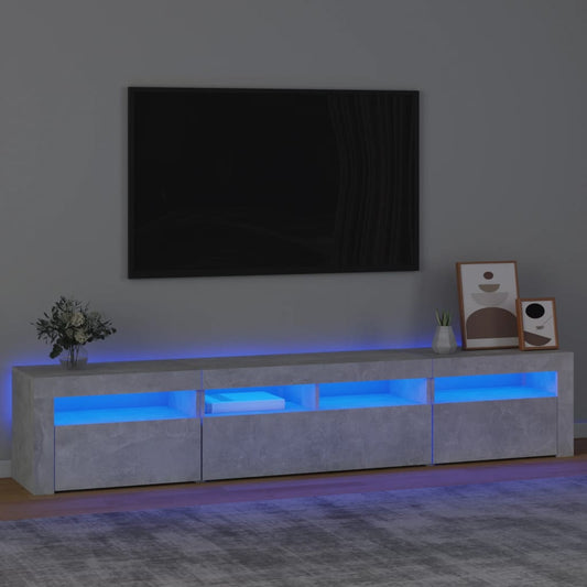 Meuble TV avec éclairage LED, gris béton, 210 x 35 x 40 cm