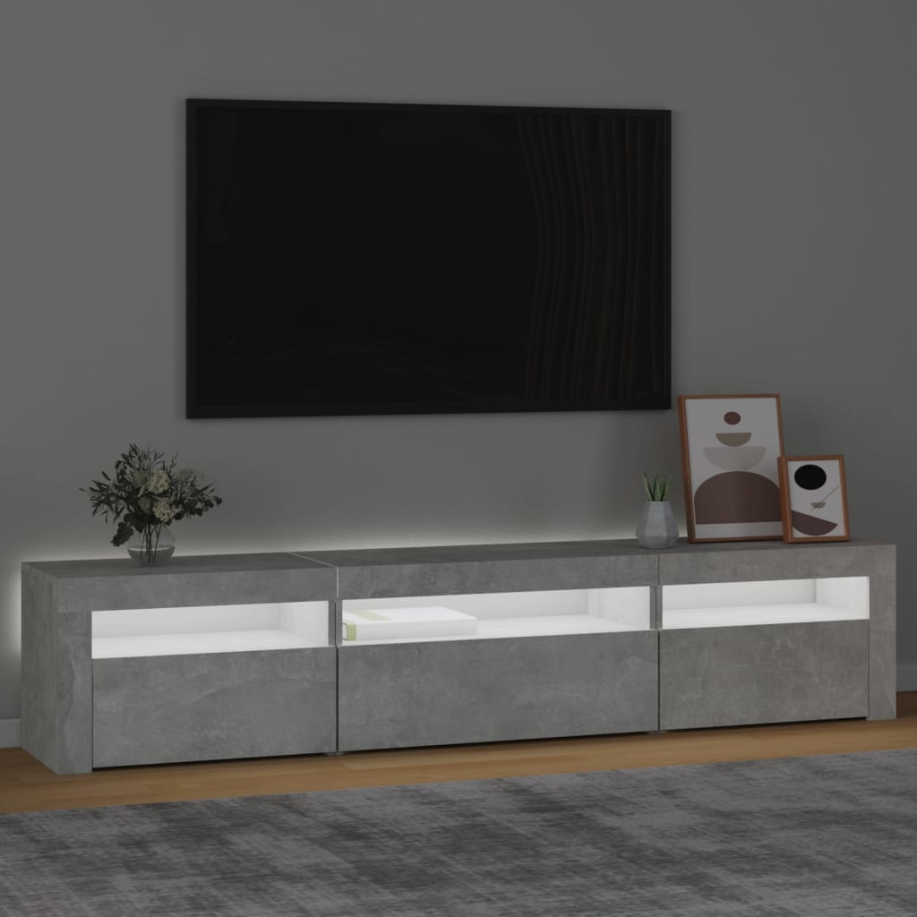 Meuble TV avec éclairage LED, gris béton, 195 x 35 x 40 cm