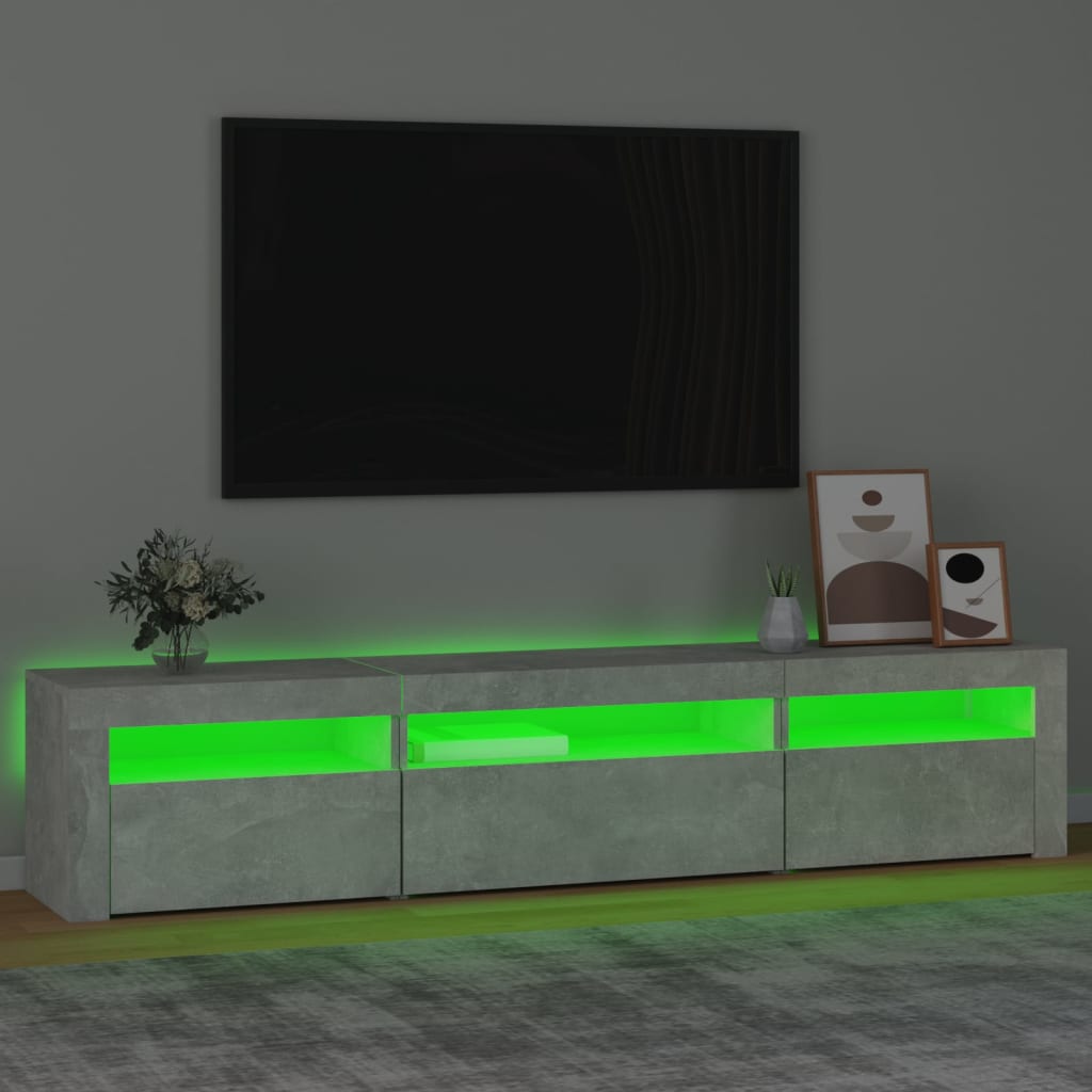 Meuble TV avec éclairage LED, gris béton, 195 x 35 x 40 cm