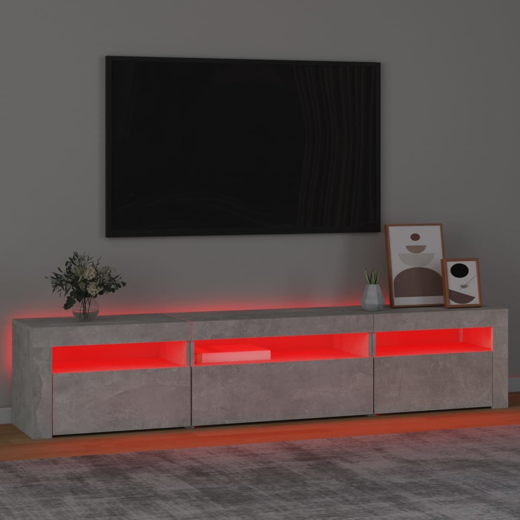 Meuble TV avec éclairage LED, gris béton, 195 x 35 x 40 cm