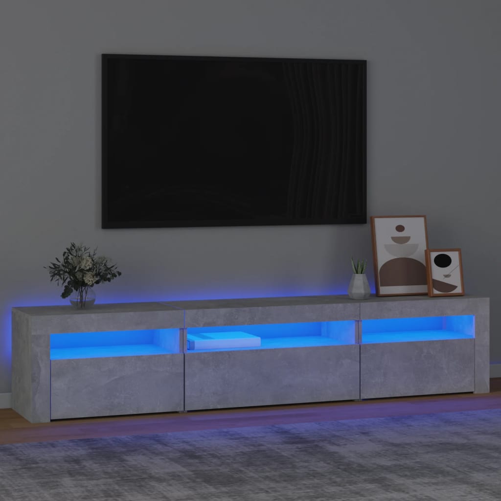 Meuble TV avec éclairage LED, gris béton, 195 x 35 x 40 cm