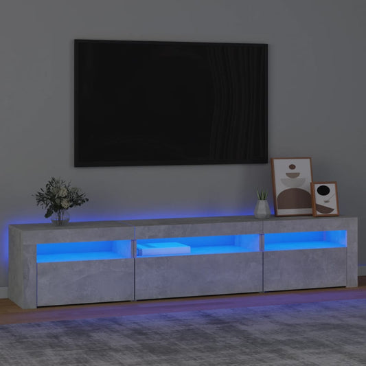 Meuble TV avec éclairage LED, gris béton, 195 x 35 x 40 cm