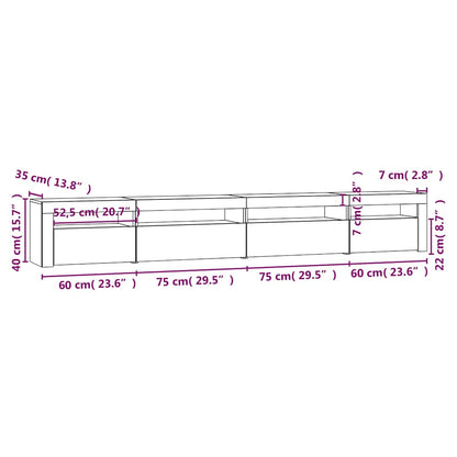 TV-Schrank mit LED-Leuchten Betongrau 270x35x40 cm