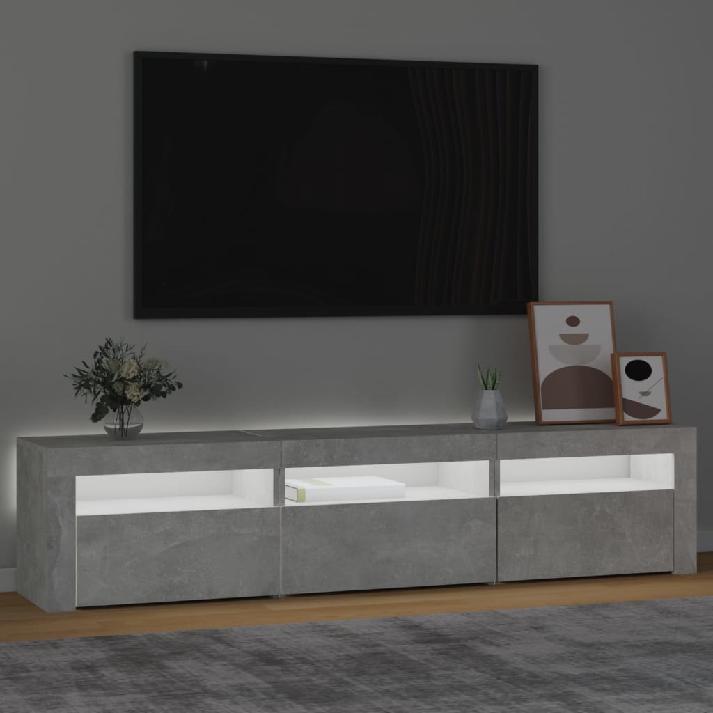 Meuble TV avec éclairage LED, gris béton, 180 x 35 x 40 cm