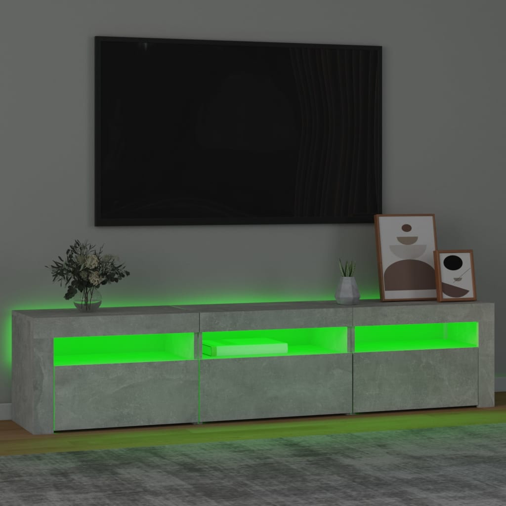 Meuble TV avec éclairage LED, gris béton, 180 x 35 x 40 cm