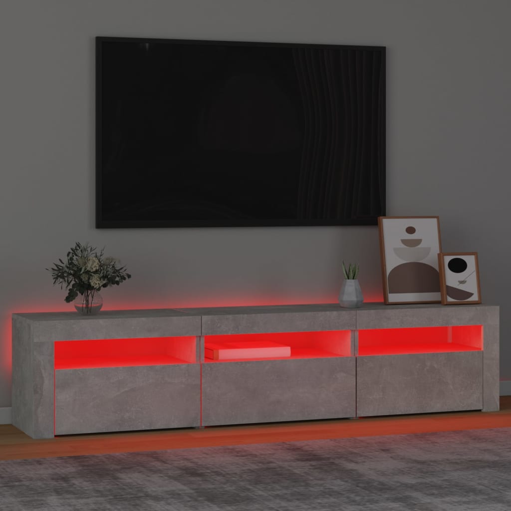 Meuble TV avec éclairage LED, gris béton, 180 x 35 x 40 cm