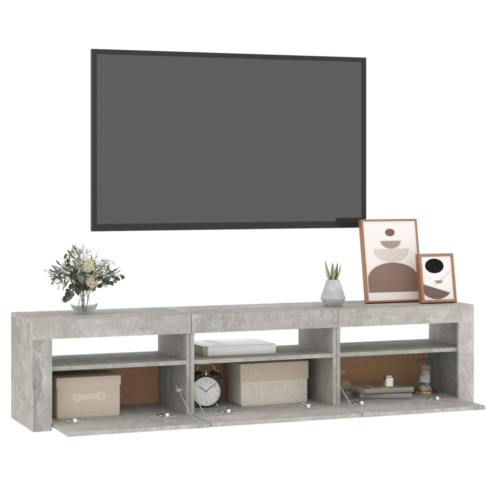 Meuble TV avec éclairage LED, gris béton, 180 x 35 x 40 cm