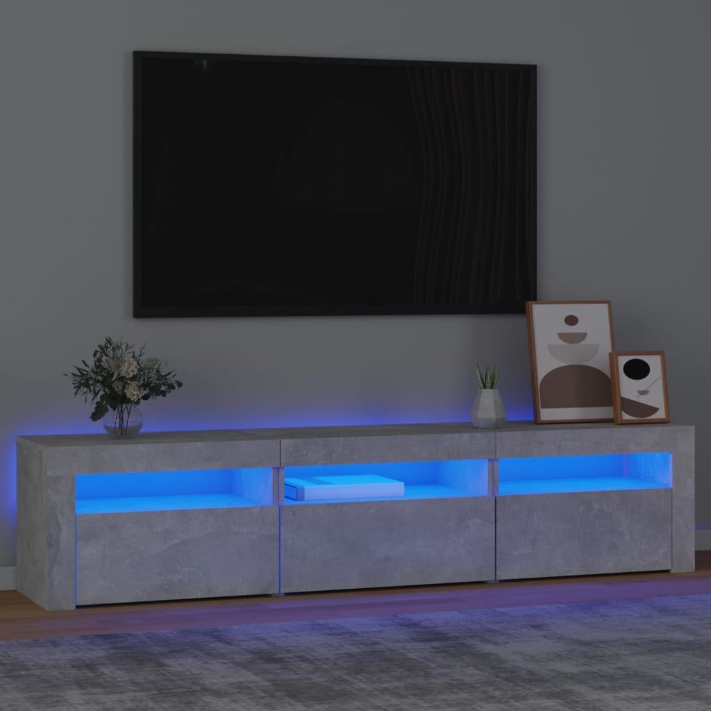 Meuble TV avec éclairage LED, gris béton, 180 x 35 x 40 cm