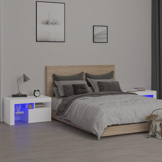 Tables de chevet 2 pièces avec éclairage LED blanc 70x36,5x40 cm