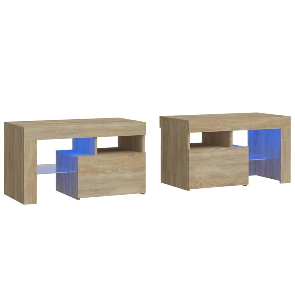 Tables de chevet 2 pièces avec éclairage LED en chêne Sonoma 70x36,5x40 cm