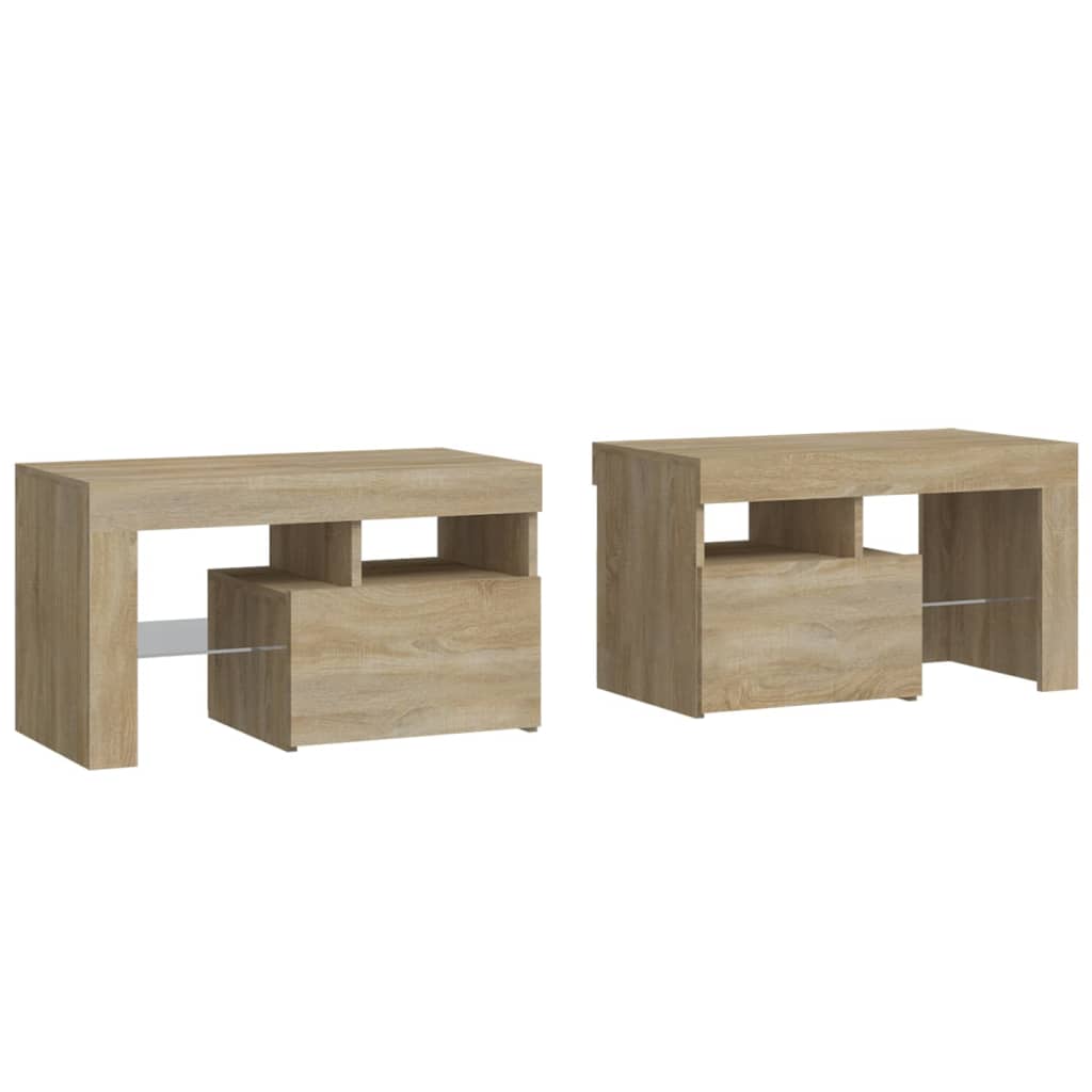 Tables de chevet 2 pièces avec éclairage LED en chêne Sonoma 70x36,5x40 cm