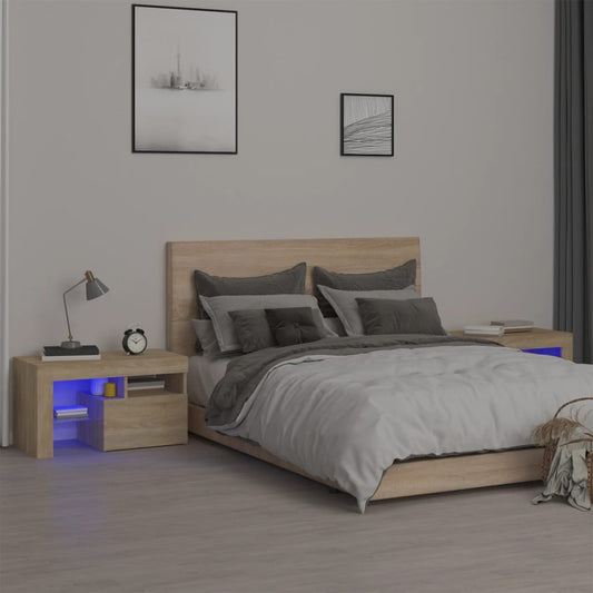 Tables de chevet 2 pièces avec éclairage LED en chêne Sonoma 70x36,5x40 cm