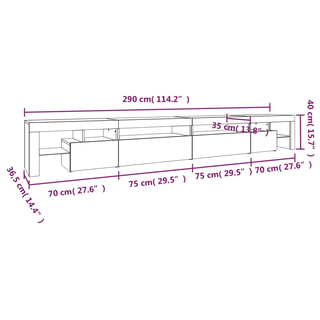 TV-Schrank mit LED-Leuchten Betongrau 290x36,5x40 cm