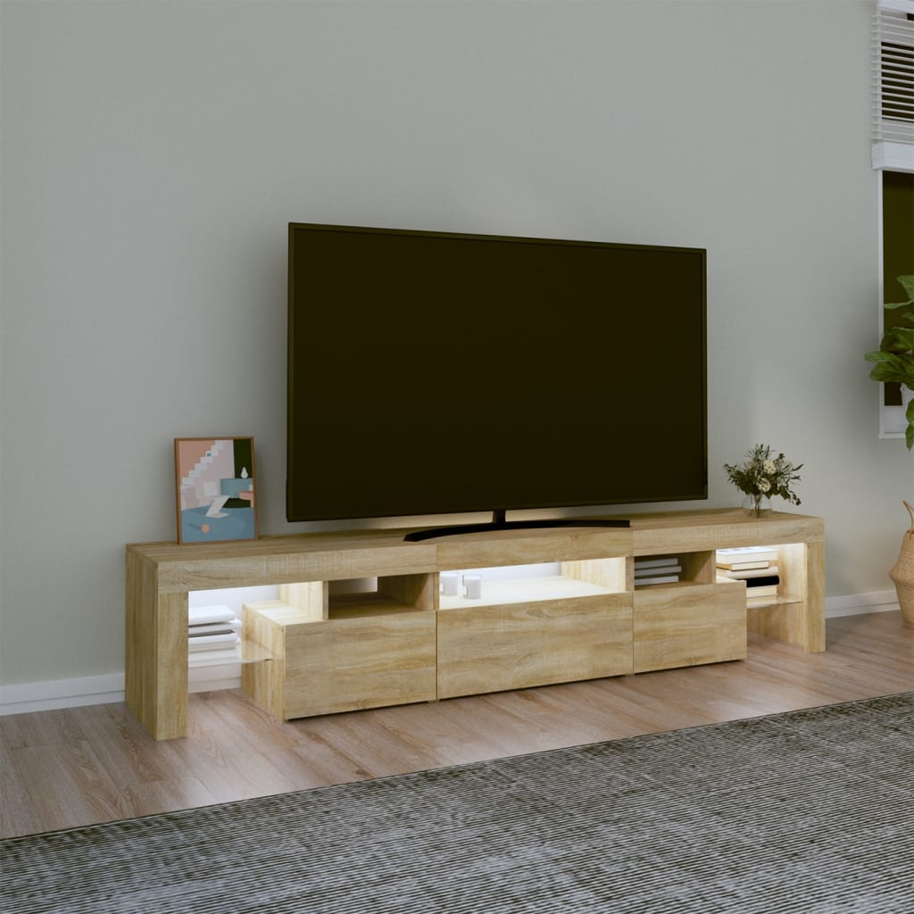 Meuble TV avec éclairage LED en chêne Sonoma 200x36,5x40 cm