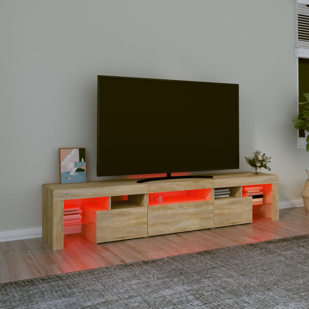 Meuble TV avec éclairage LED en chêne Sonoma 200x36,5x40 cm