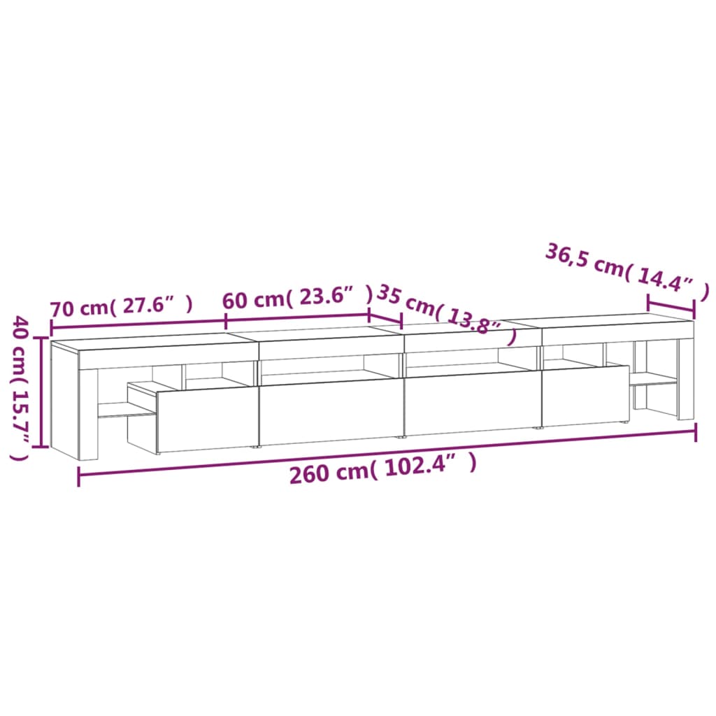 TV-Schrank mit LED-Leuchten Sonoma-Eiche 260x36,5x40 cm