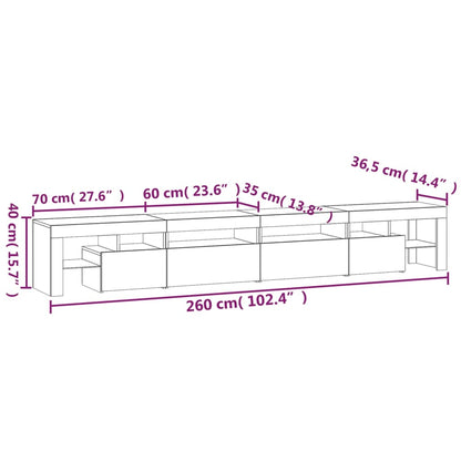 TV-Schrank mit LED-Leuchten Betongrau 260x36,5x40 cm