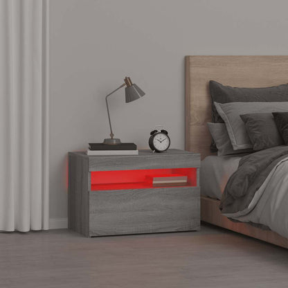 Nachttisch mit LED-Leuchten Grau Sonoma 60x35x40 cm