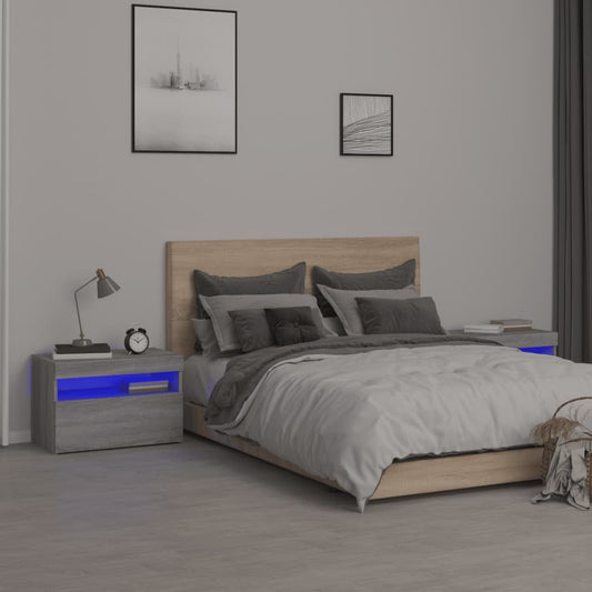 Tables de chevet 2 pièces avec lumières LED Gris Sonoma 60x35x40 cm