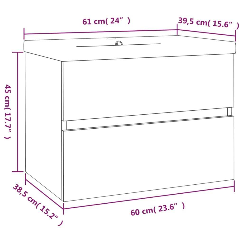 Waschbeckenschrank mit Einbaubecken Braun Eiche Holzwerkstoff