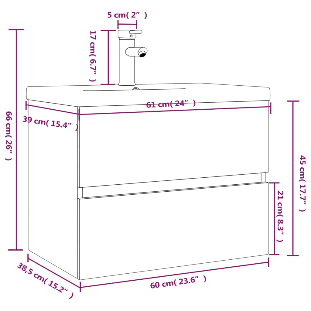 Waschbeckenschrank mit Einbaubecken Braun Eiche Holzwerkstoff