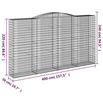 Gabione mit Hochbogen 400x50x220/240 cm Verzinktes Eisen