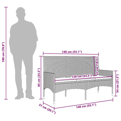 Gartenbank 3-Sitzer mit Kissen Schwarz Poly Rattan