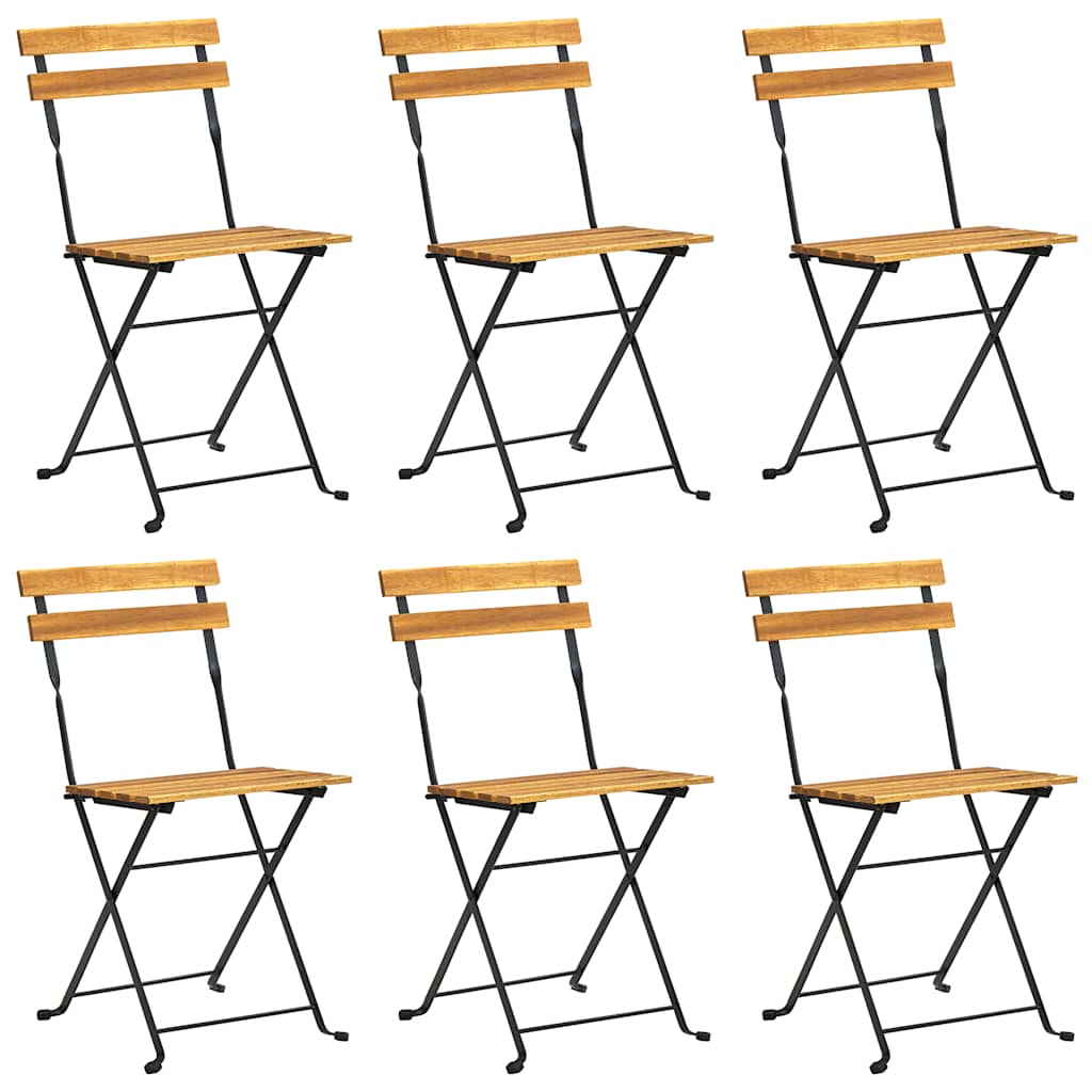 Klappstühle, 6-teilig, Stahl und massives Akazienholz