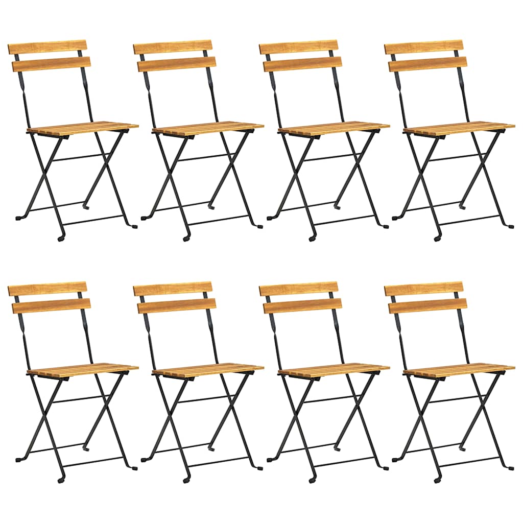 Klappstühle, 8-teilig, Stahl und massives Akazienholz