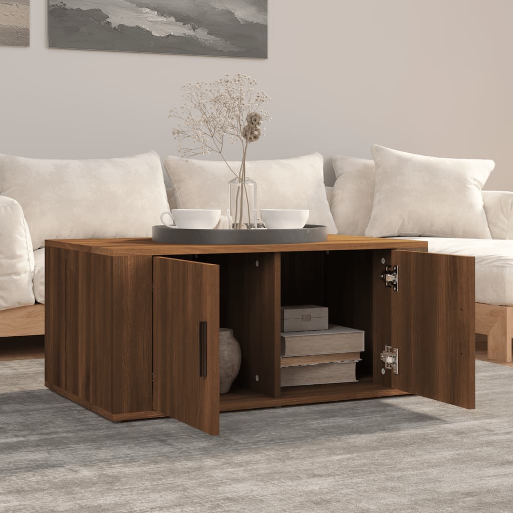 Table basse aspect chêne marron 80x50x36 cm en bois