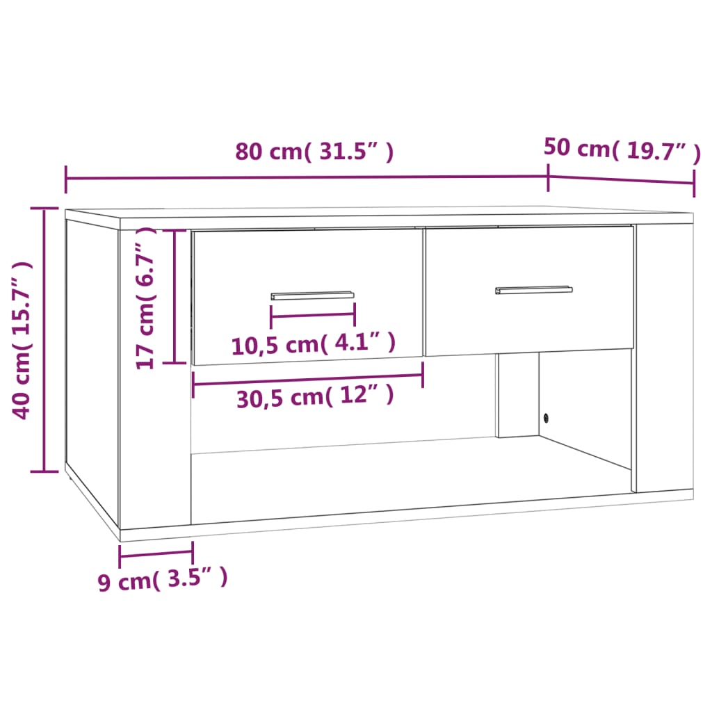 Table basse gris béton 80x50x40 cm en bois