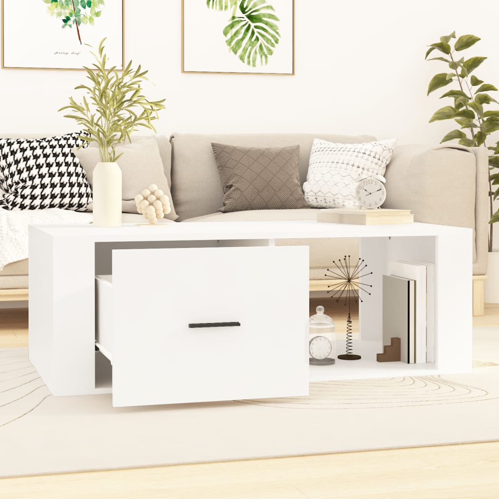 Table basse blanche 100x50,5x35 cm en bois