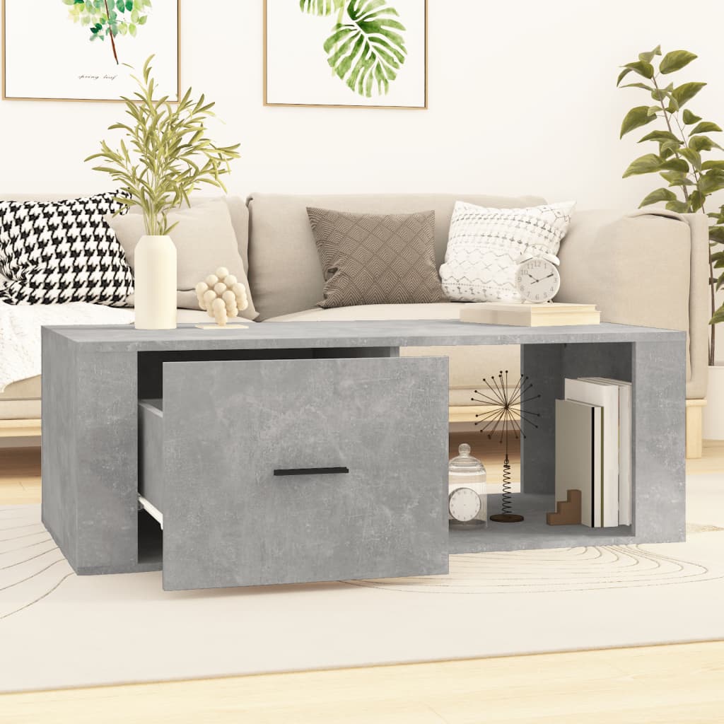 Table basse gris béton 100x50,5x35 cm en bois