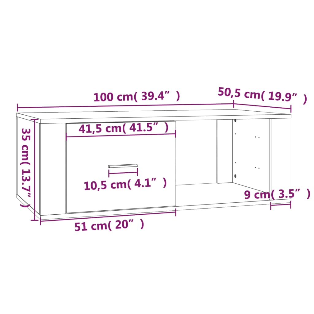 Table basse gris béton 100x50,5x35 cm en bois