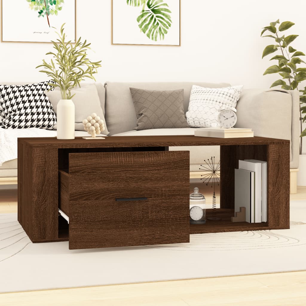 Table basse aspect chêne marron 100x50,5x35 cm matériau bois