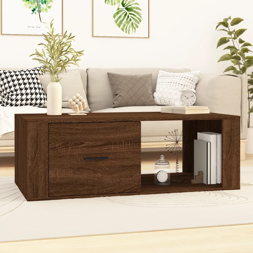 Table basse aspect chêne marron 100x50,5x35 cm matériau bois