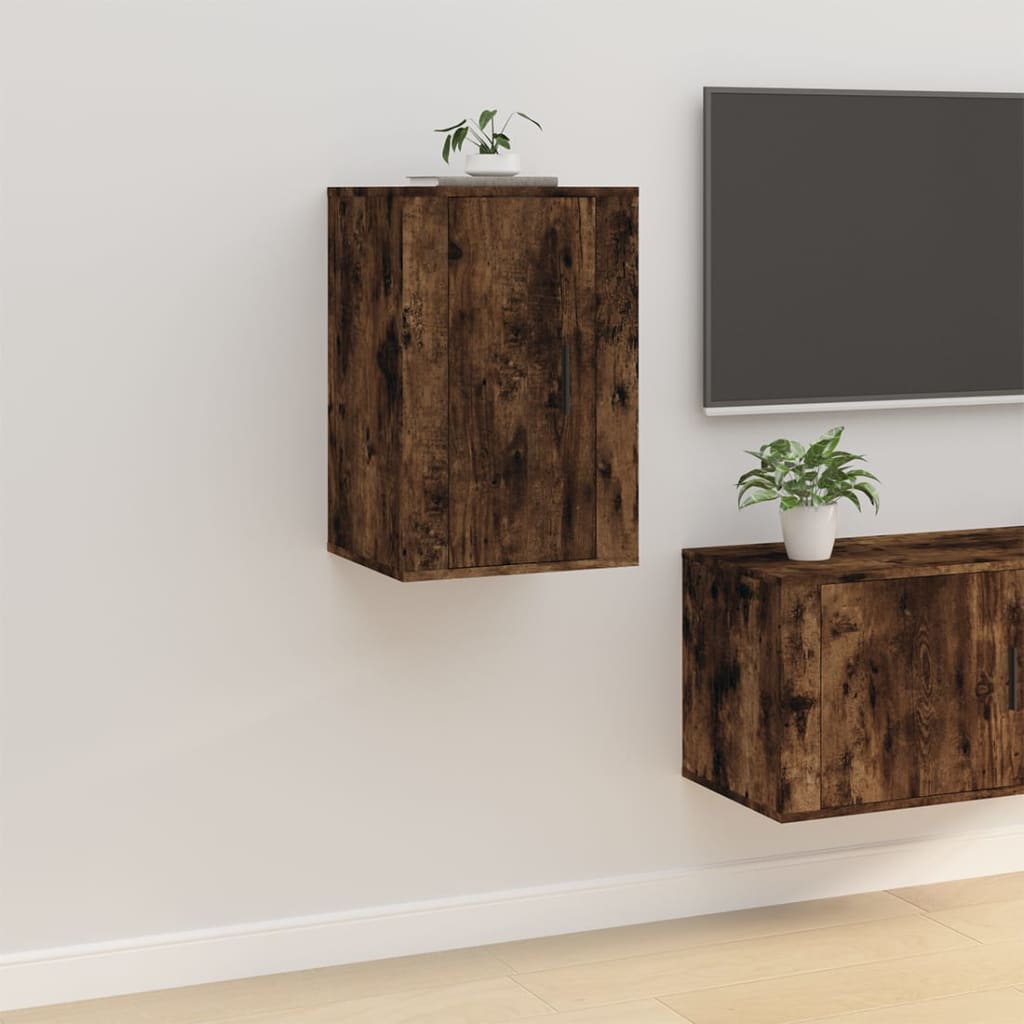 Meubles muraux TV 2 pièces Chêne fumé 40x34,5x60 cm.