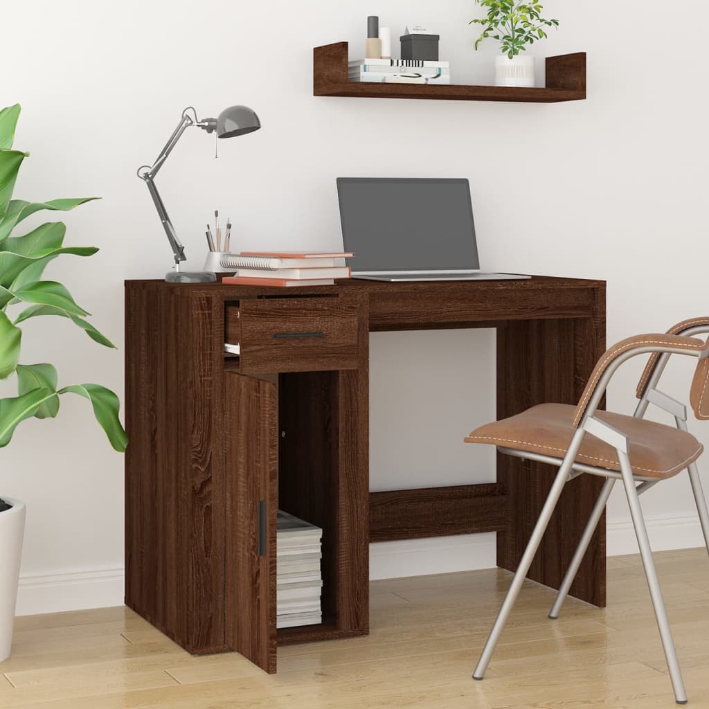 Bureau aspect chêne brun 100x49x75 cm matériau bois