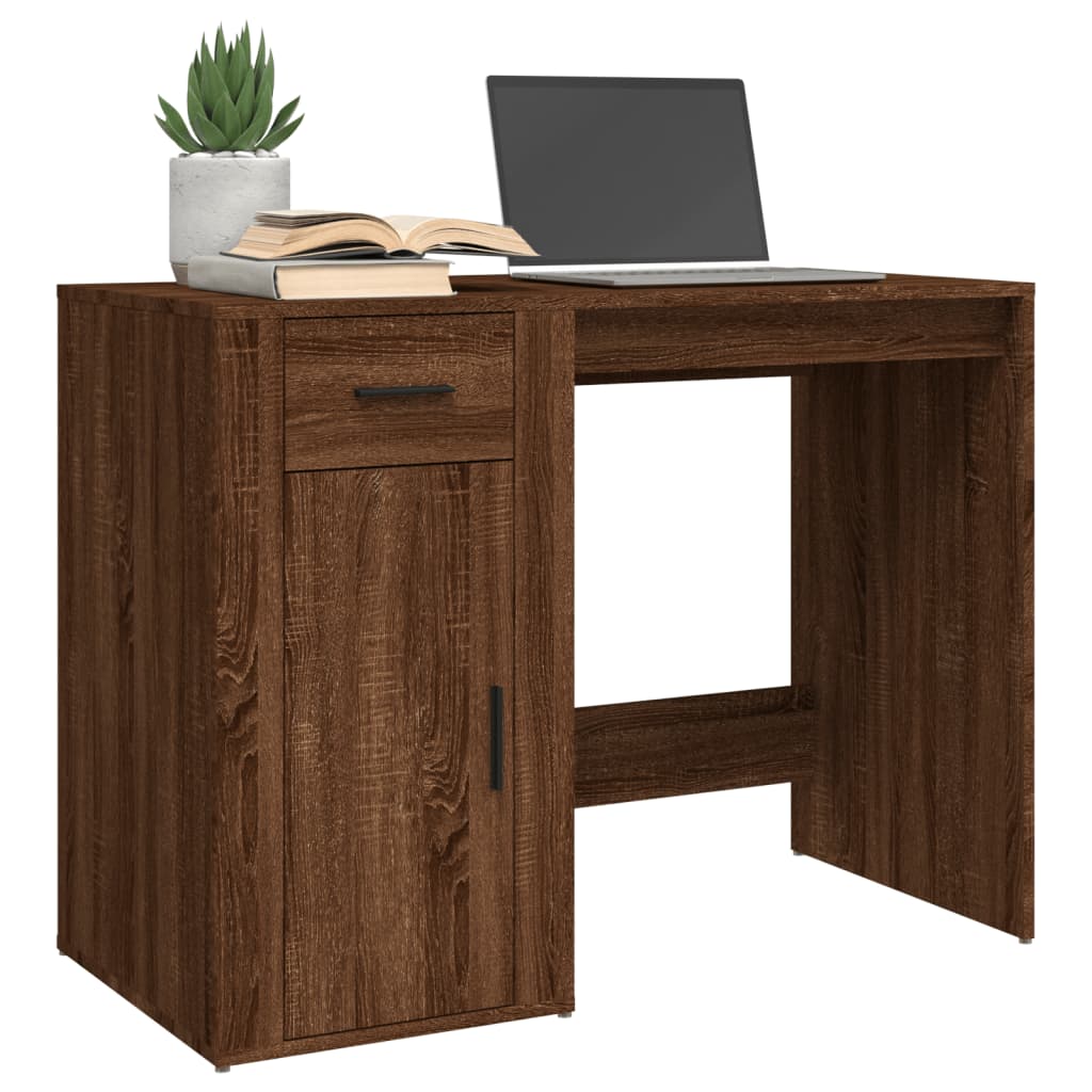 Bureau aspect chêne brun 100x49x75 cm matériau bois