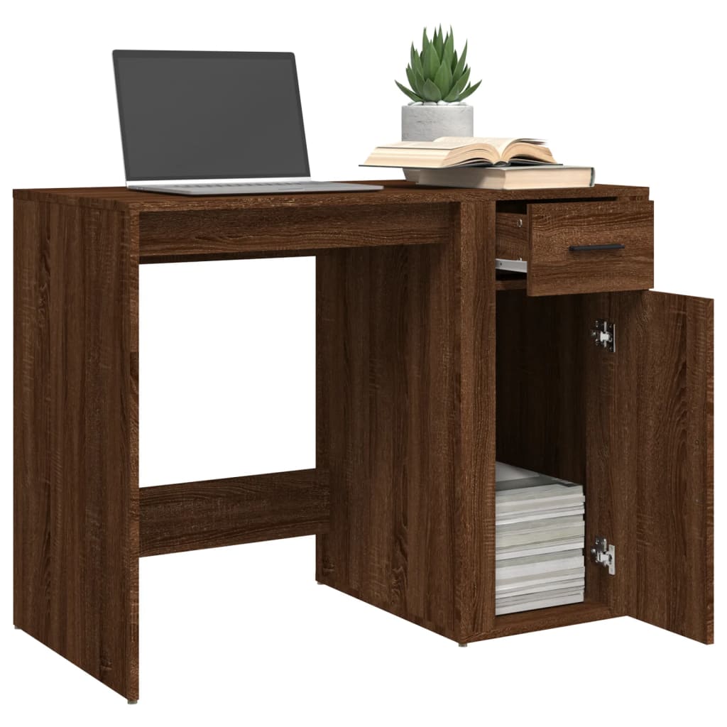 Bureau aspect chêne brun 100x49x75 cm matériau bois