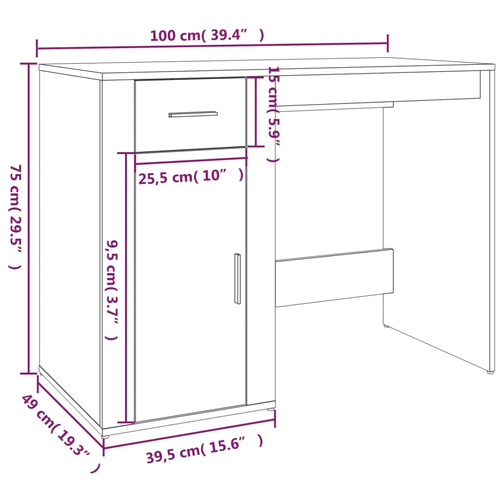Bureau aspect chêne brun 100x49x75 cm matériau bois